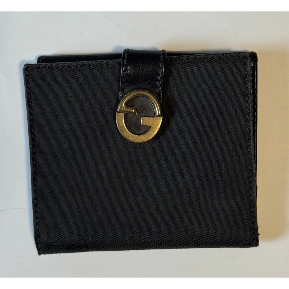 Gucci Wallet Canvas / Leather Tri-Fold Black Coin Bill and Card Holder - Picture 1 of 13